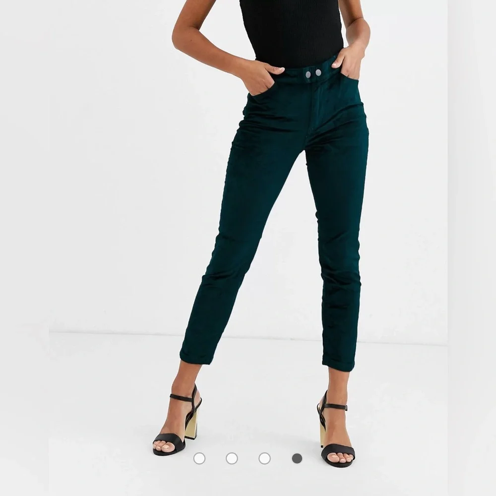 Free‎ People 26 Green Velvet High Waist Sweet Jane Jeans Pants Slim Skinny Retro